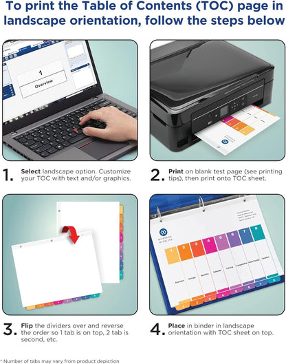 Avery Ready Index Table of Content Dividers for Laser and Inkjet Printers, 8 tabs, Multi-Colour, 6 Sets, (11189)