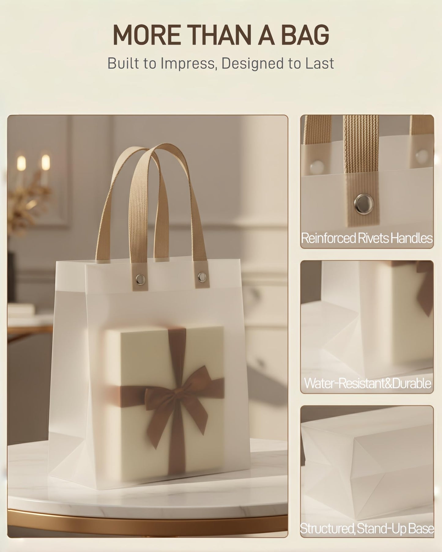 Clear Gift Bags with Handles 20 Pack | Semi-Transparent Favor Bags Frosted Loot Bags Medium Gift Bags | Reusable Plastic Goodie Treat Bags for Wedding, Birthday Party, Baby Shower & Small Business Boutique | 7.9x7.9x3.5in Mid-Size