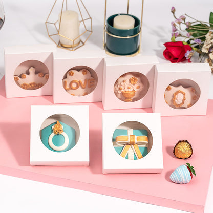 Romantic Baking 100 Pack Individual Pyo Cookies Boxes With Window - 4 3/8" x 4 3/8" x 1 1/5" Small Gift & Mini Donut Boxes
