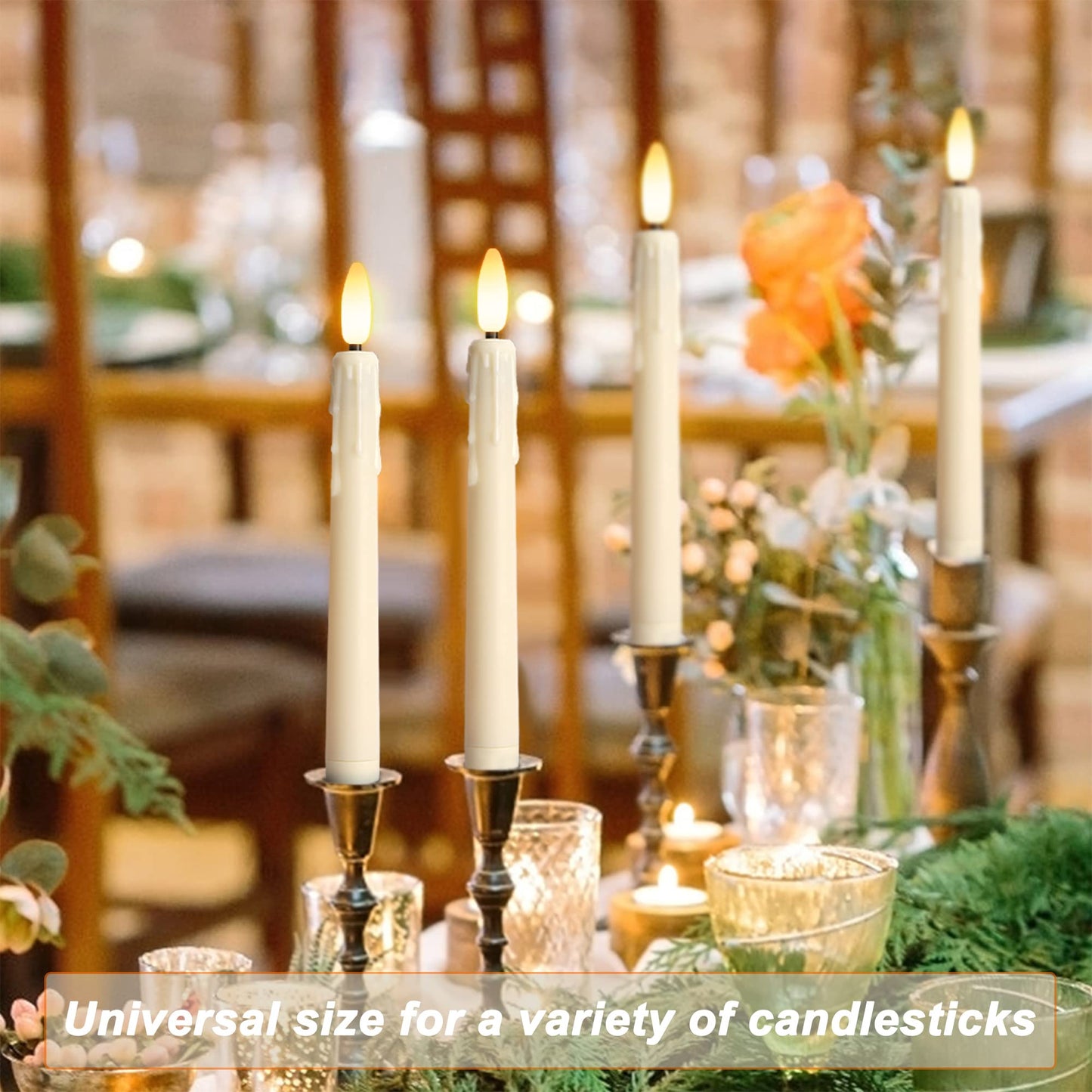 yunsheng Battery Operated LED Window Candles with Remote Timer, 8 Inches Ivory Flameless Taper Flickering Candles, Removable Black Candlesticks and Suction Cups, Holiday, Home Decor, 4 Pack