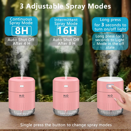 SZO Portable Mini Humidifier, 500ML USB Personal Cool Mist Humidifiers for Bedroom Office Travel Desk, Whisper Quiet 20dB with 2 Mist Modes & Auto Shut-Off, Small Desktop Humidifier(Pink)