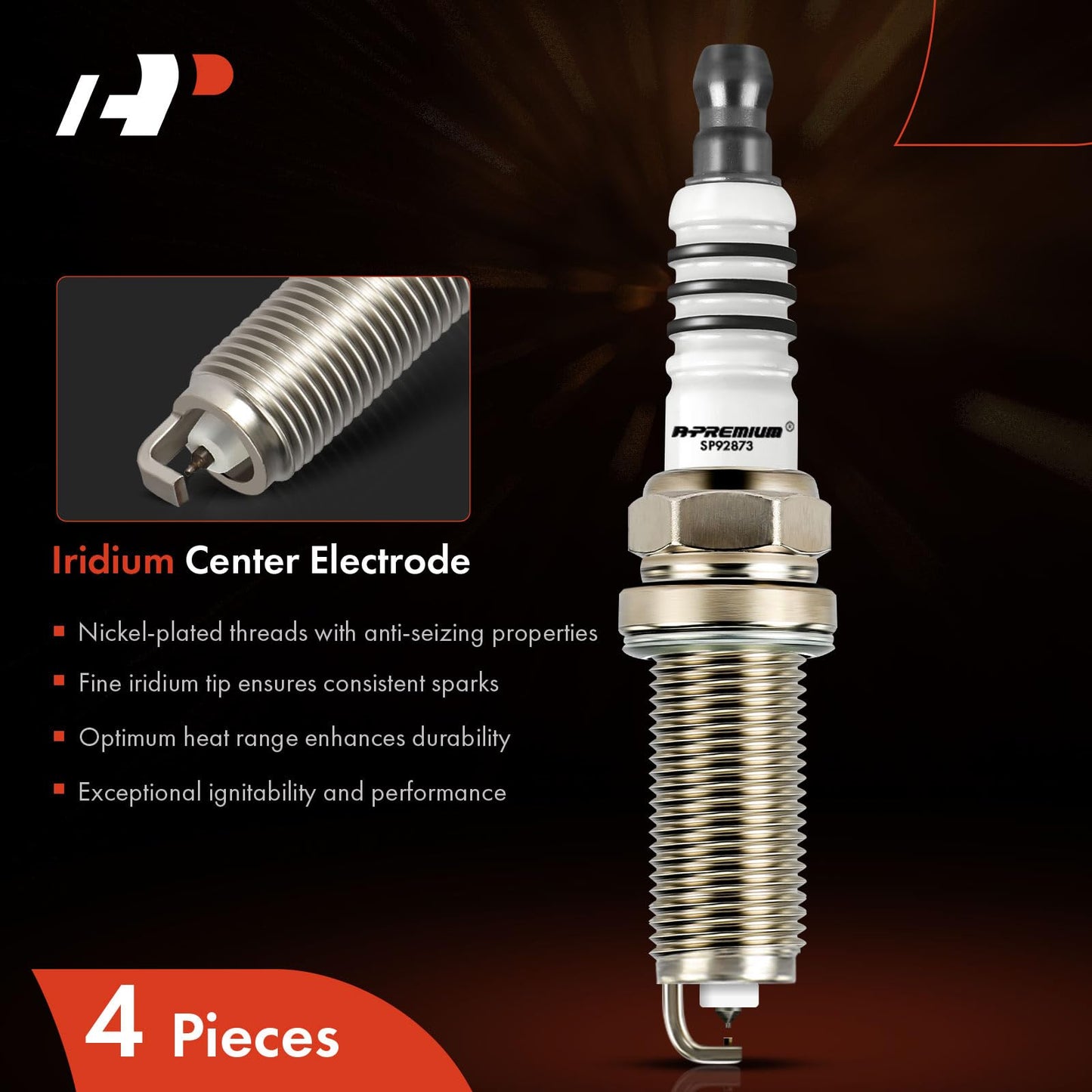 A-Premium Iridium Spark Plug Compatible With Hyundai Elantra 2011, Accent, Veloster 2012-2017 & Kia Soul, Rio, 1.6L 1.8L, Pack of 4