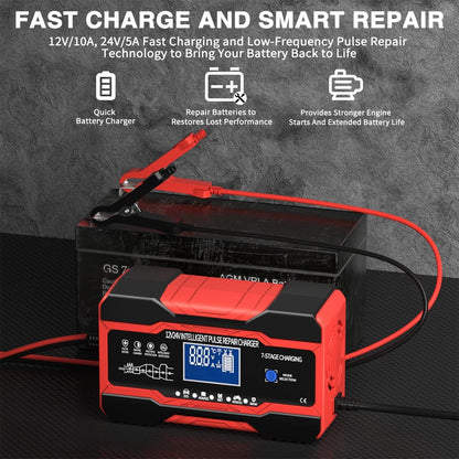 10-Amp 12V 24V Smart Car Battery Charger | Fully-Automatic Trickle Charger & Maintainer | Pulse Repair Desulfator for AGM Gel SLA Flooded Batteries