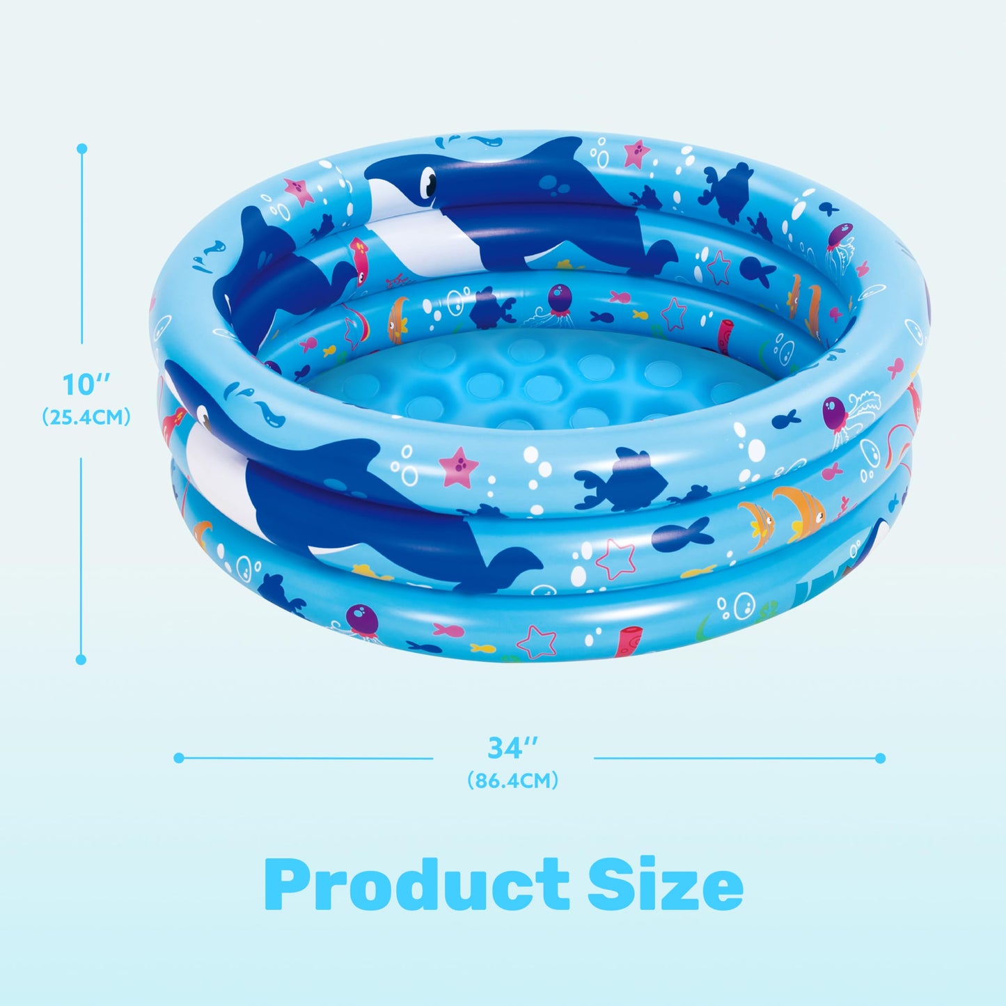 Sloosh Inflatable Kiddie Pool, 34"x10" Blow Up Kids Pool, 3 Rings Blue Baby Pool for Toddler, Kid Swimming Pool Play Pit for Dog with Ocean Whale Pattern for Summer Water Party Backyard Garden(Whale)