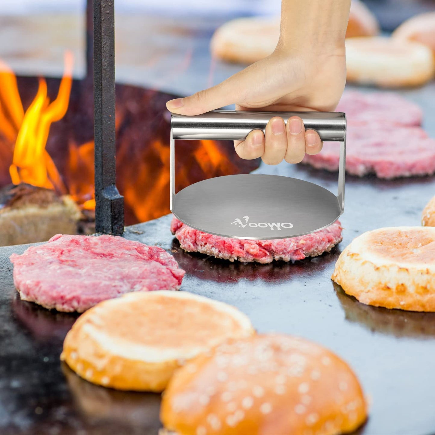 VOOWO Smash Burger Press - Stainless Steel Burger Smasher for Griddle with Squeeze Bottles, Hamburger Smasher Meat Press, Round Burger Patty Maker, Grill Press BBQ Tools Accessories Gift for Men
