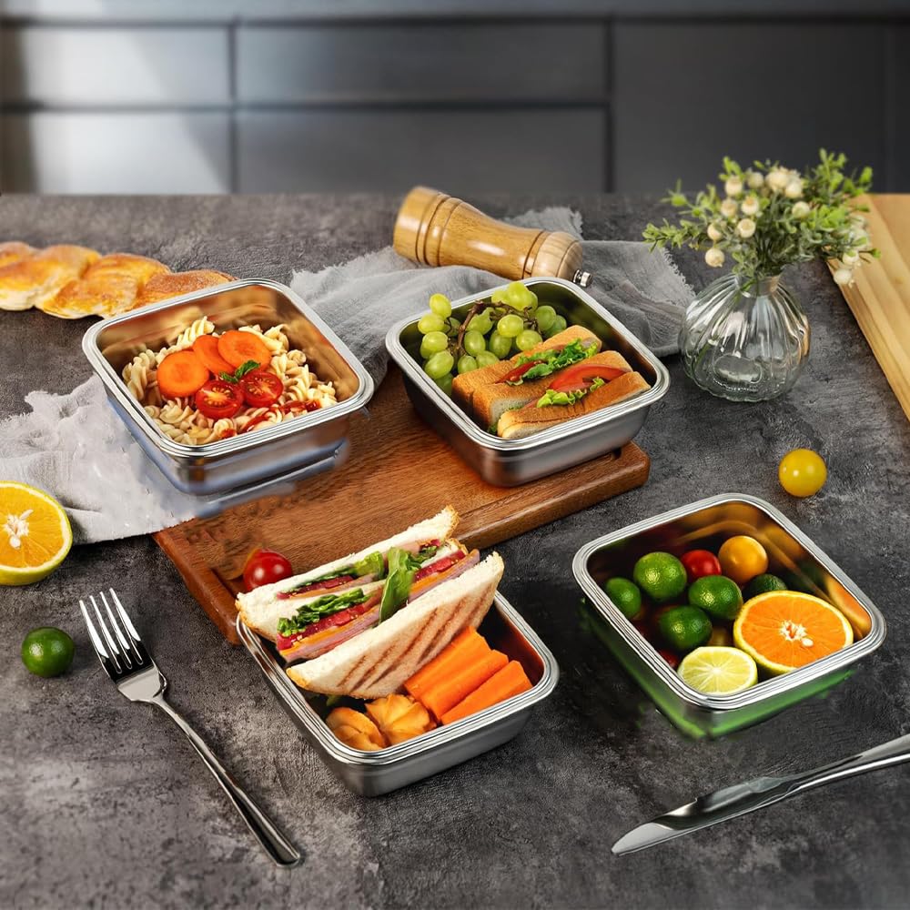4 Pack Sandwich Containers (20 oz), Reusable Lunch Bento Box Food Storage,Stainless Steel Sandwich Box with Lids,BPA-Free, Great for Fruit, Salad, Lunch Box Snacks