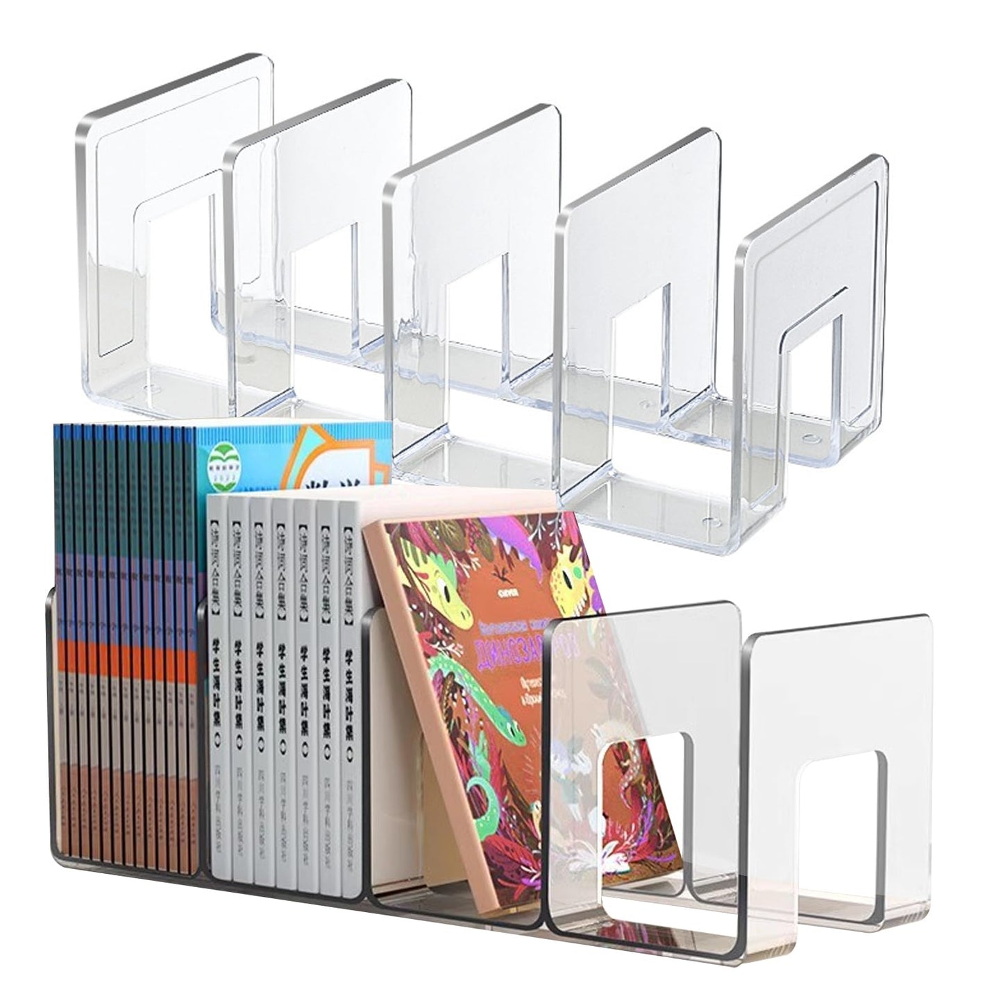 Chris.W 2 Pack Clear Acrylic Desk File Sorter, Purse/Handbag Organizer Clutch Divider, 4-Section Mesh File Folder Shelf Storage Stand Holder Rack for Bookshelf Book Envelopes Mail Binder (Clear)