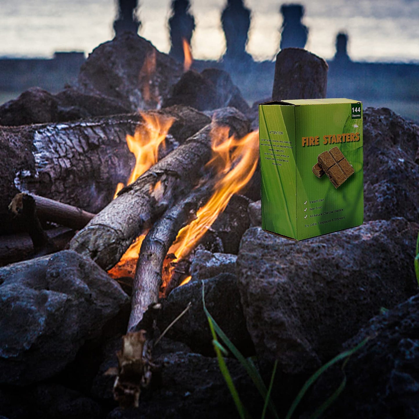 Bbcuepro All Natural Charcoal Fire Starters - 144 PCS Cubes Lightning Fast Lighters for Barbecue Grill, BBQ Charcoal, Campfire, Fireplace, Wood Stove, Smoker and More