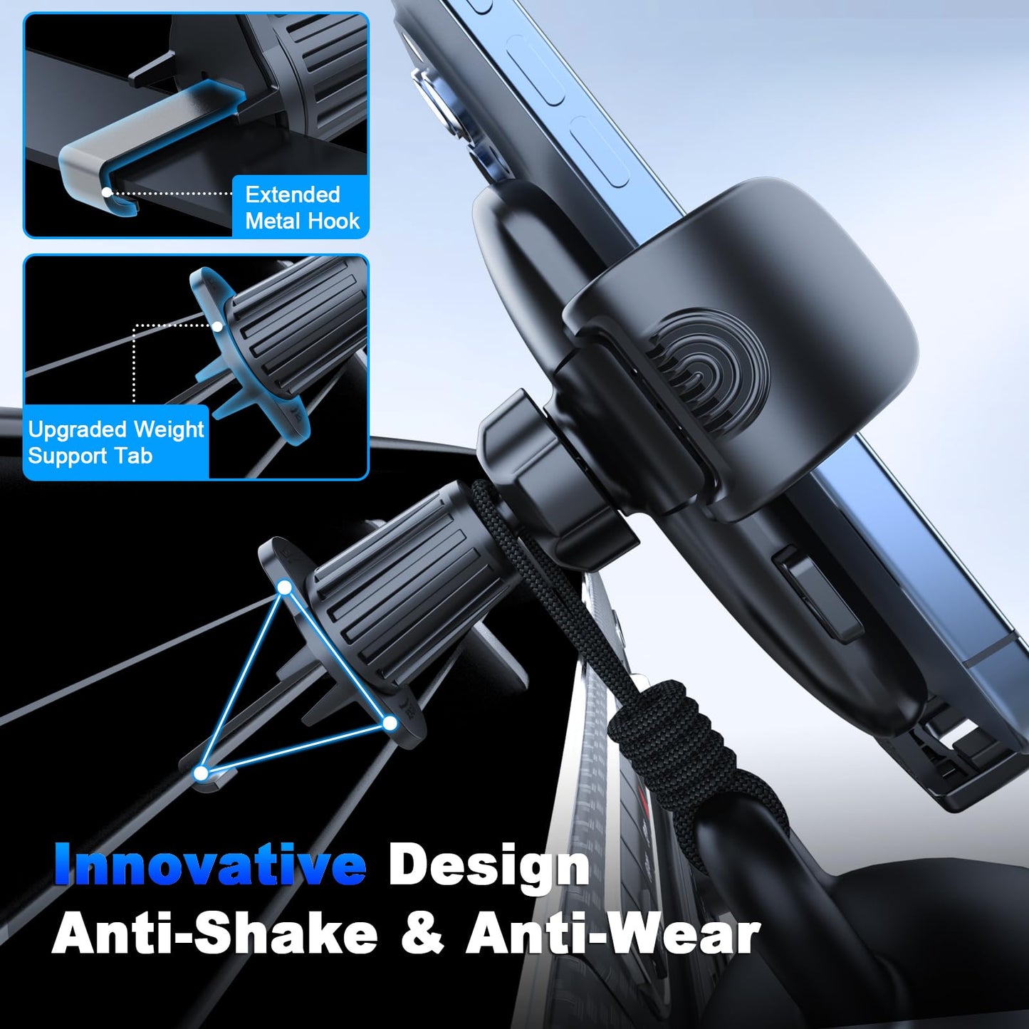 [2026 NEW] Car Phone Holder for Vertical/Horizontal Vent【Upgraded Metal Hook Clip】【Wider Clamp&Fit Thicker Case】Universal Cellphone Stand Car Mount Cradle for iPhone 17 Pro Max 16 15 14 13 Air Android