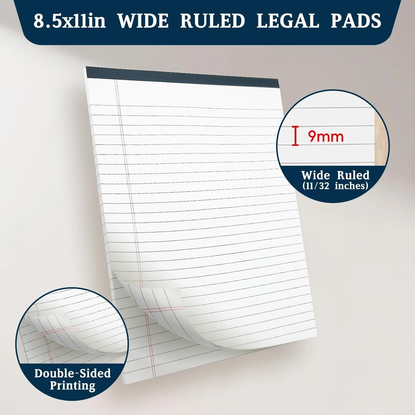 ReePlan 10PCS Notepad 8.5 x 11 White Lined Paper, 8.5 x 11 Legal Pads 30 Sheets/Pad, Office School Note Paper, Wide Ruled Writing Pad for Meetings, Homework, Journaling and Daily Notes(A4 Size)