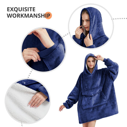 YUGYVOB Blanket Hoodie, Wearable Blanket with Gaint Pocket, Oversized Sherpa Sweatshirt Blanket as Gifts for Women, Men, Teens (Blue)