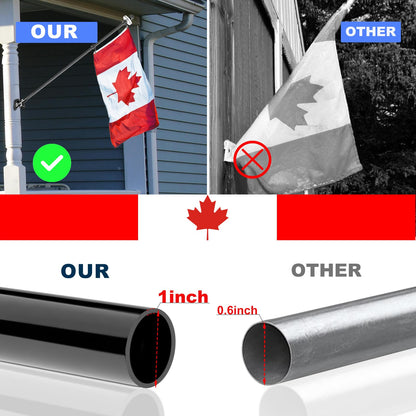 Flag Pole - Tangle Free Flagpole with Upgraded Bracket, 6 FT Stainless Steel Flag Poles for Outside House, Residential or Commerical - Flag Pole Kit for Proud Canadian Flag (Without Flag, Black)
