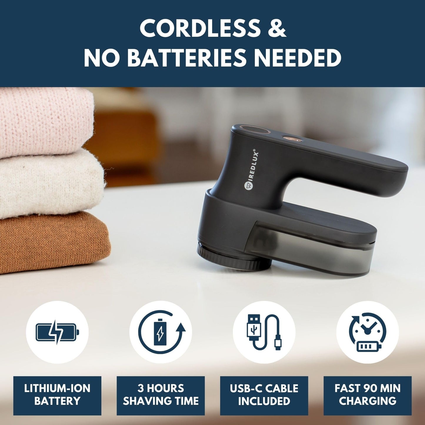 WiredLux Electric Fabric Shaver for Clothes - Rechargeable Lint & Pill Remover with 3 Speeds, LED Display, USB Charging - Portable Depiller with Dual Protection