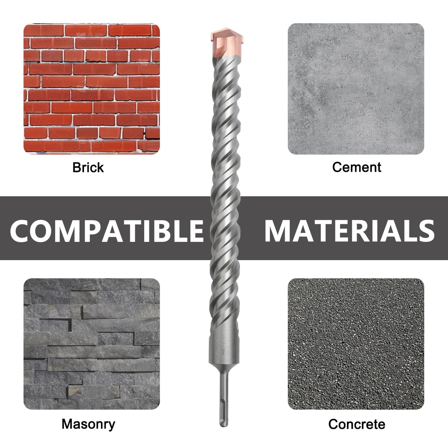 10 Pack 3/16" x 6.3" SDS Plus Rotary Hammer Drill Bit, 5mm x160mm Carbide Tip Masonry Drill Bit for Concrete, Brick, Cement,Stone (3/16" x 6.3" (10 Pack))