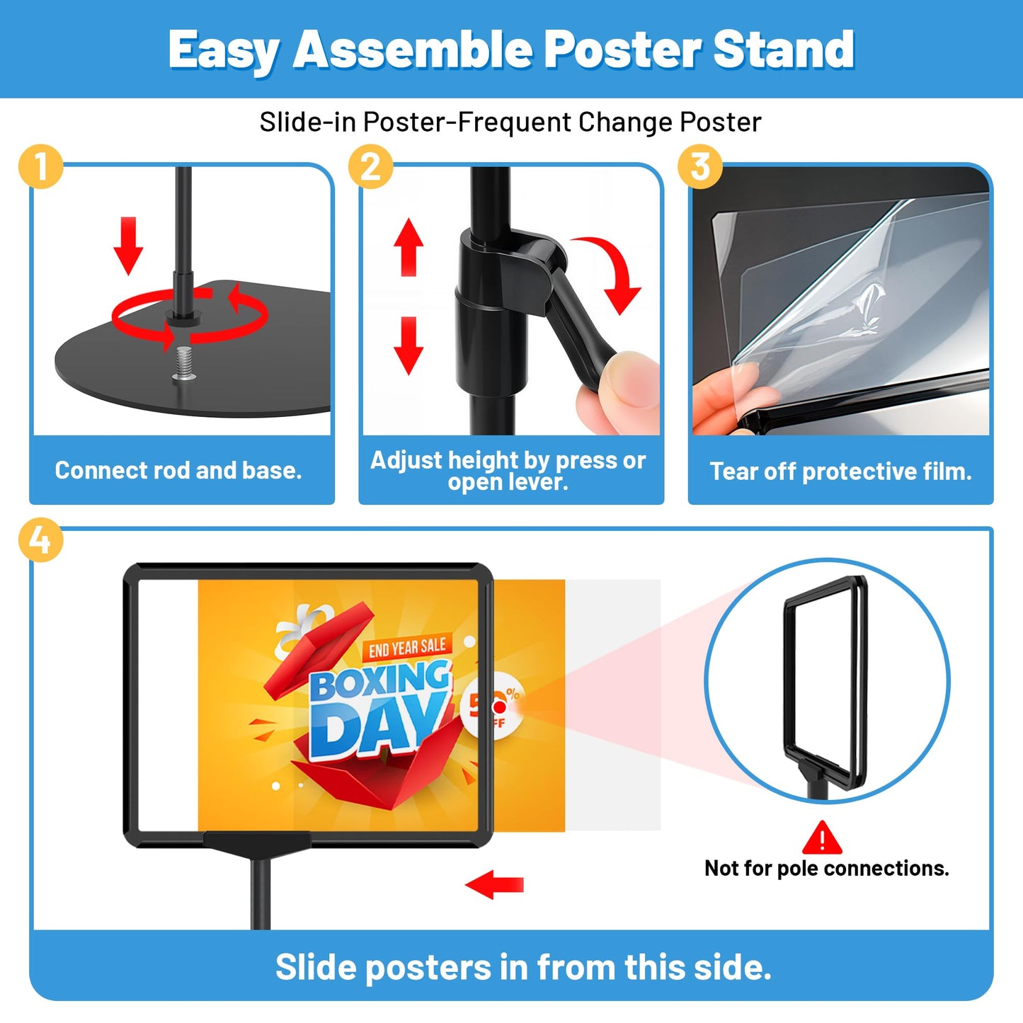 VAIIGO Sign Holder Stand 8.5 x 11, Adjustable Poster Stand for Table Top & Floor, Metal Signage Display Stands, Floor Standing Sign Holder for Advertisement, Tradeshow, Store, Business, 2 Pack