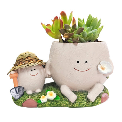 Domigard Swing Face Planter Pot,Cute Resin Flower Head Planters for Indoor Outdoor Plants,Unique Face and Sit Chair Design for String of Pearls,Ideals Gift for Mother's Day,Christmas(Lawn)