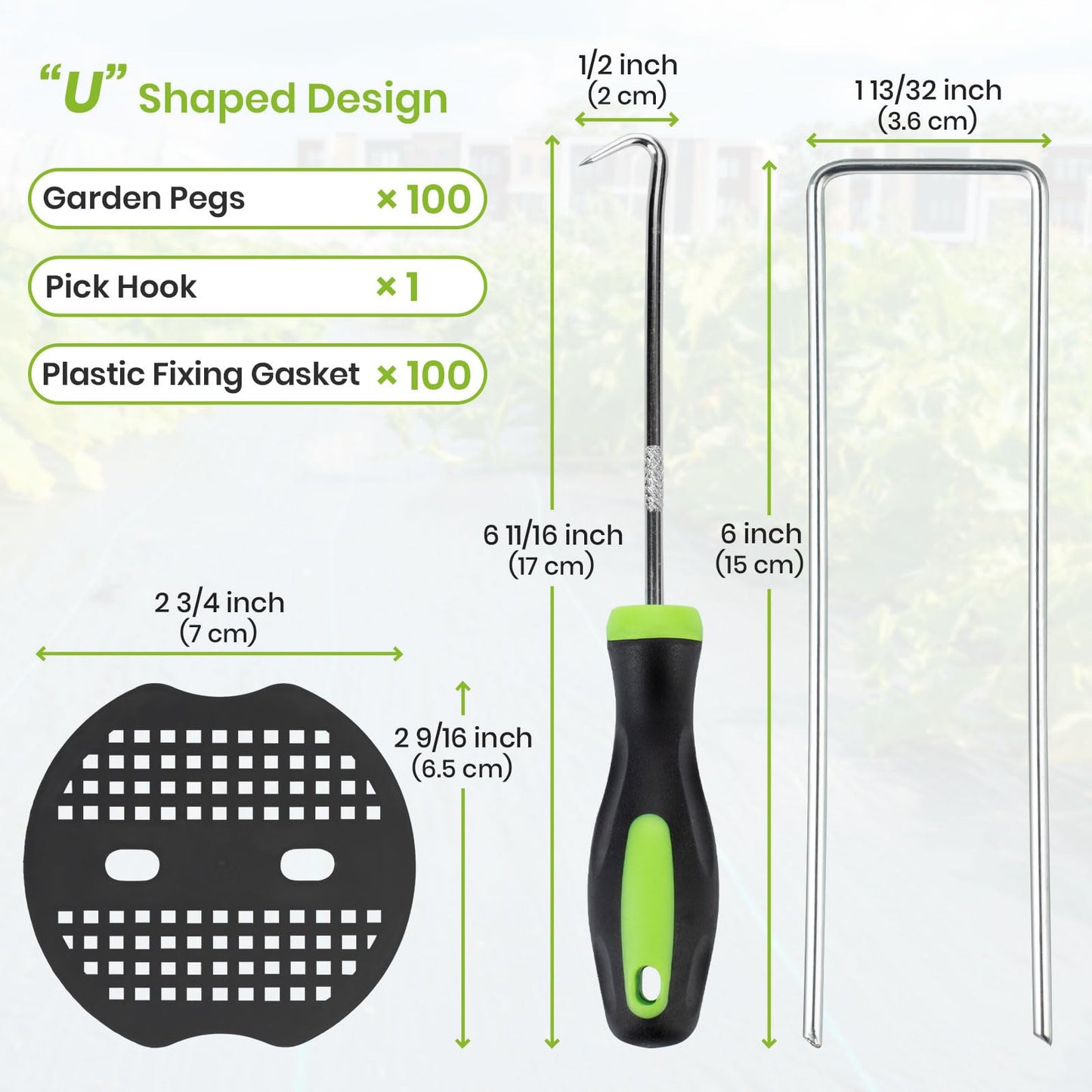 Velway 100 Weed Control Membrane Pegs + 100 Buffer Washer, 6"/150mm Weed Mat Pegs, Metal Garden Landscape Staples Artificial Grass Pins Ground Cover Mossing Fabric Artificial Barrier Pegs Assesories