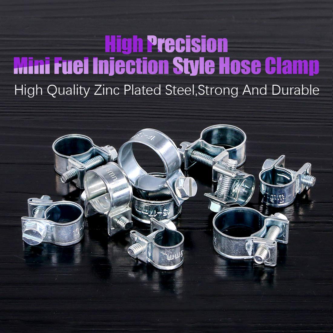 Swpeet 92 Pieces 10 Sizes Mini Hose Clamps Style Fuel Injection Line Zinc Plated Assortment Kit Perfect for Automotive, Agriculture, Plant and Construction