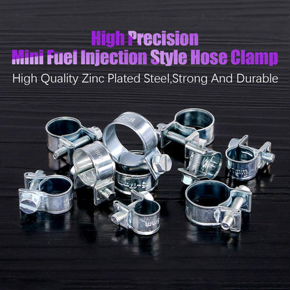 Swpeet 92 Pieces 10 Sizes Mini Hose Clamps Style Fuel Injection Line Zinc Plated Assortment Kit Perfect for Automotive, Agriculture, Plant and Construction