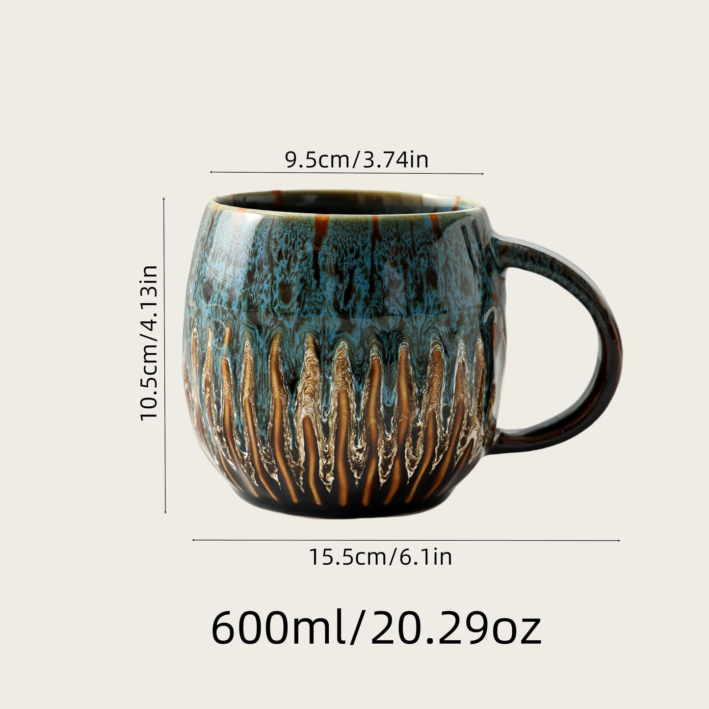 20oz Large Coffee Mug - Unique Handcrafted Look Ceramic Cup, Large Tea Mug, Microwave & Dishwasher Safe (Blue)