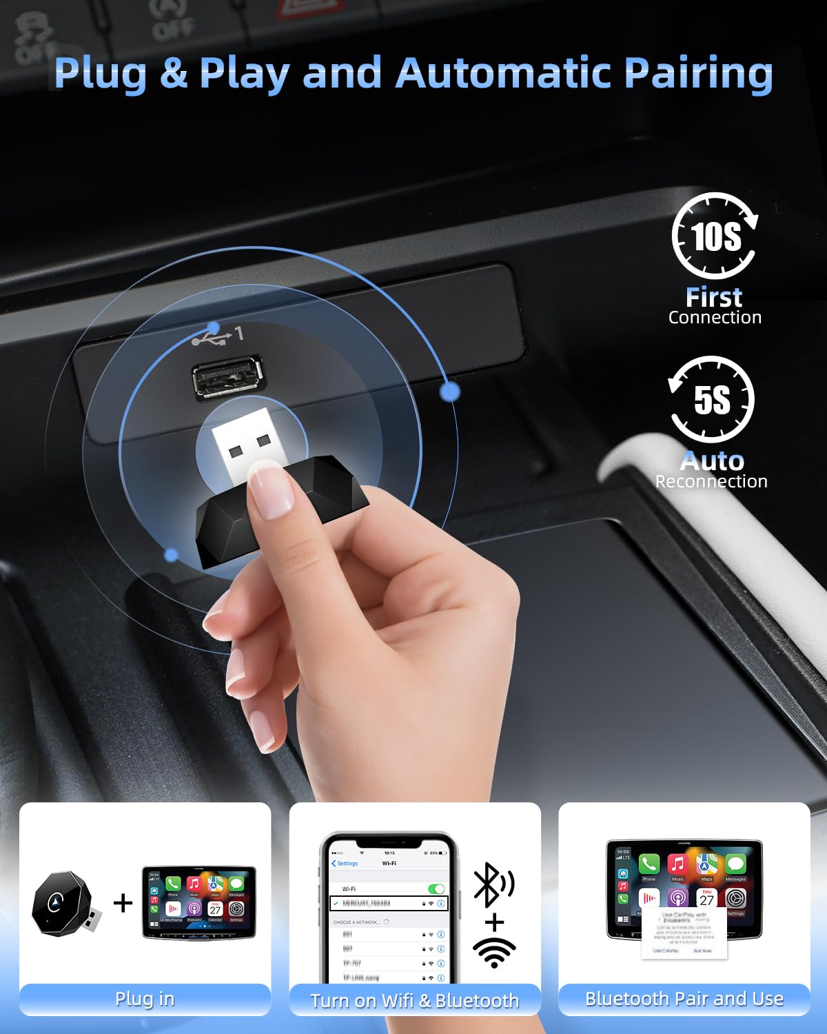Wireless CarPlay Adapter for iPhone,Mini USB Design,2025 Upgrade with Built-in Wired for Apple CarPlay Plug and Play Fast Stable Connection Car Play for iPhone12 Above (ZS01)
