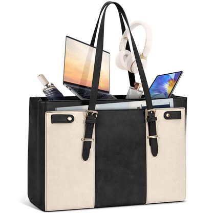 RAINSMORE Laptop Bags for Women 15.6 Inch Leather Work Tote Bags Womens Laptop Purse Waterproof Professional Laptop Briefcase for Office Computer Bag Women Travel Handbag Shoulder Bag