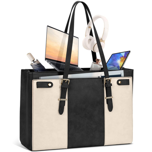 RAINSMORE Laptop Bags for Women 15.6 Inch Leather Work Tote Bags Womens Laptop Purse Waterproof Professional Laptop Briefcase for Office Computer Bag Women Travel Handbag Shoulder Bag