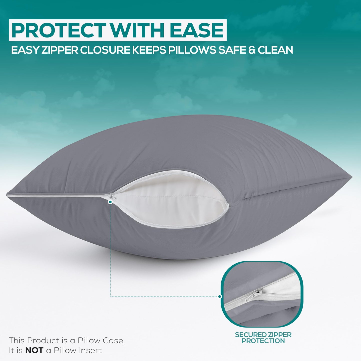 Utopia Bedding Waterproof Pillow Protectors Zippered Queen Size (2 Pack, Gray), Zippered Pillowcases, Bed Bug Proof Pillow Encasement Covers 20 x 28 Inches
