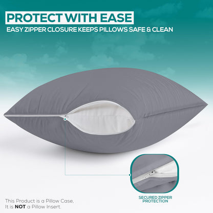 Utopia Bedding Waterproof Pillow Protectors Zippered Queen Size (2 Pack, Gray), Zippered Pillowcases, Bed Bug Proof Pillow Encasement Covers 20 x 28 Inches