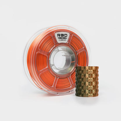R3D Dual Color Silk PLA 3D Printer Filament Filament, Co-Extrusion, 1.75mm 1KG, 30-370 mm/s High-Speed Printing, 1.75mm, Dimensional Accuracy +/- 0.02 mm, 1kg Plastic Spool (Silk Bronze-Orange)