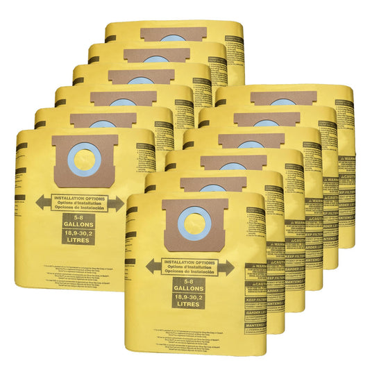 12 Pack Vacuum Filter Bags for Shop Vac 5-8 Gallon Type E/Type H, Canister Vacuum Cleaner Dust Bags for Shop Vac Replace Part 90661 9066100 90671 9067100 Yellow