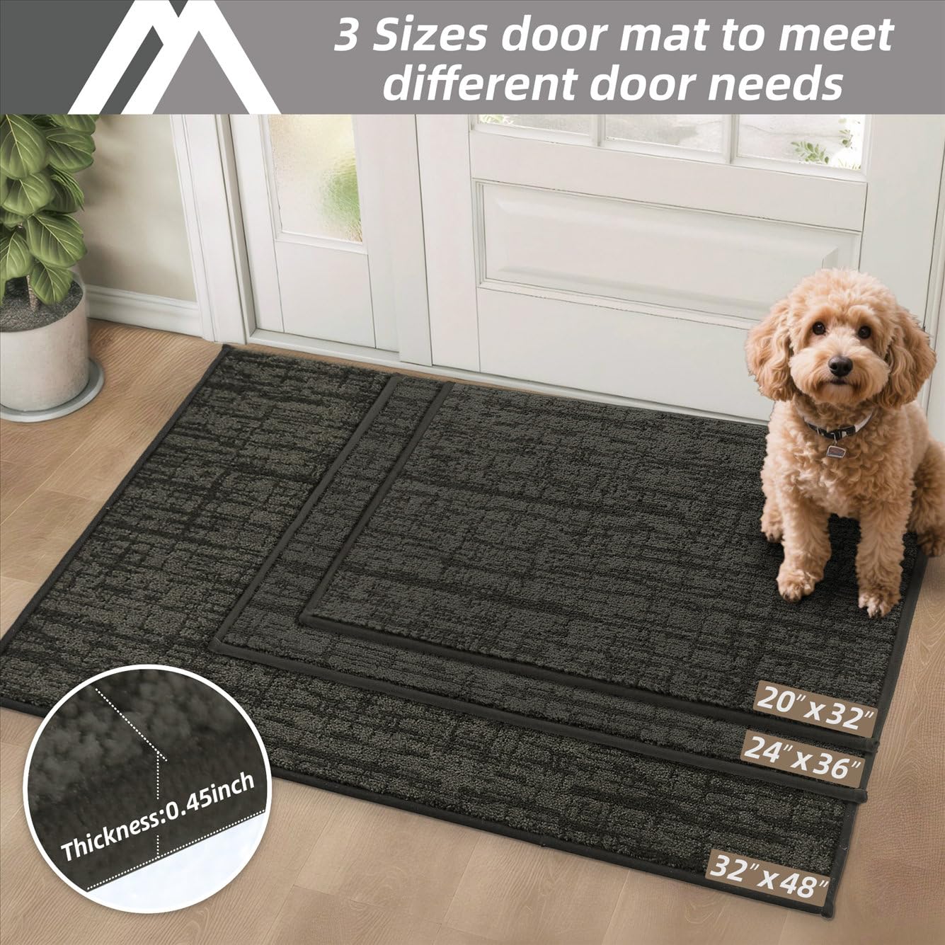 COSY HOMEER Non-Slip Doormat, 20" x 32" Doormats Entryway Rug Absorbent Dirt Trapper Door Mat for Indoor Entrance, Front Back Indoor Door Mats, Grey