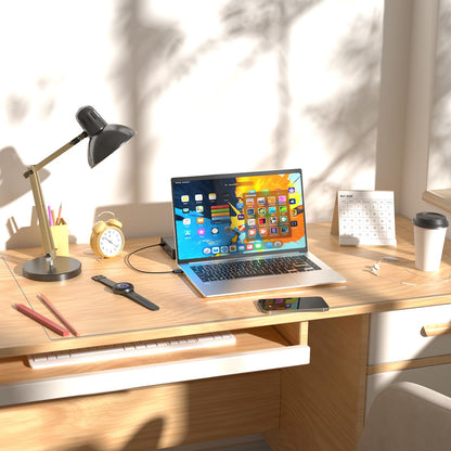 BLESWIN Clear Desk Mat, Transparent Writing Desk Mat, Durable Waterproof Multi-Functional Table Protector with Non-Slip Adhesive, 16.93 x 35.43 Inches, Suitable for Home and Office