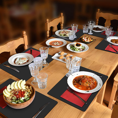 BARTHKIT Placemats Set of 6, Heat Resistant Luxury Leather Placemats Double Layer, Waterproof Table Mats Easy to Clean for Dining Room Kitchen Coffee Office Table, Black