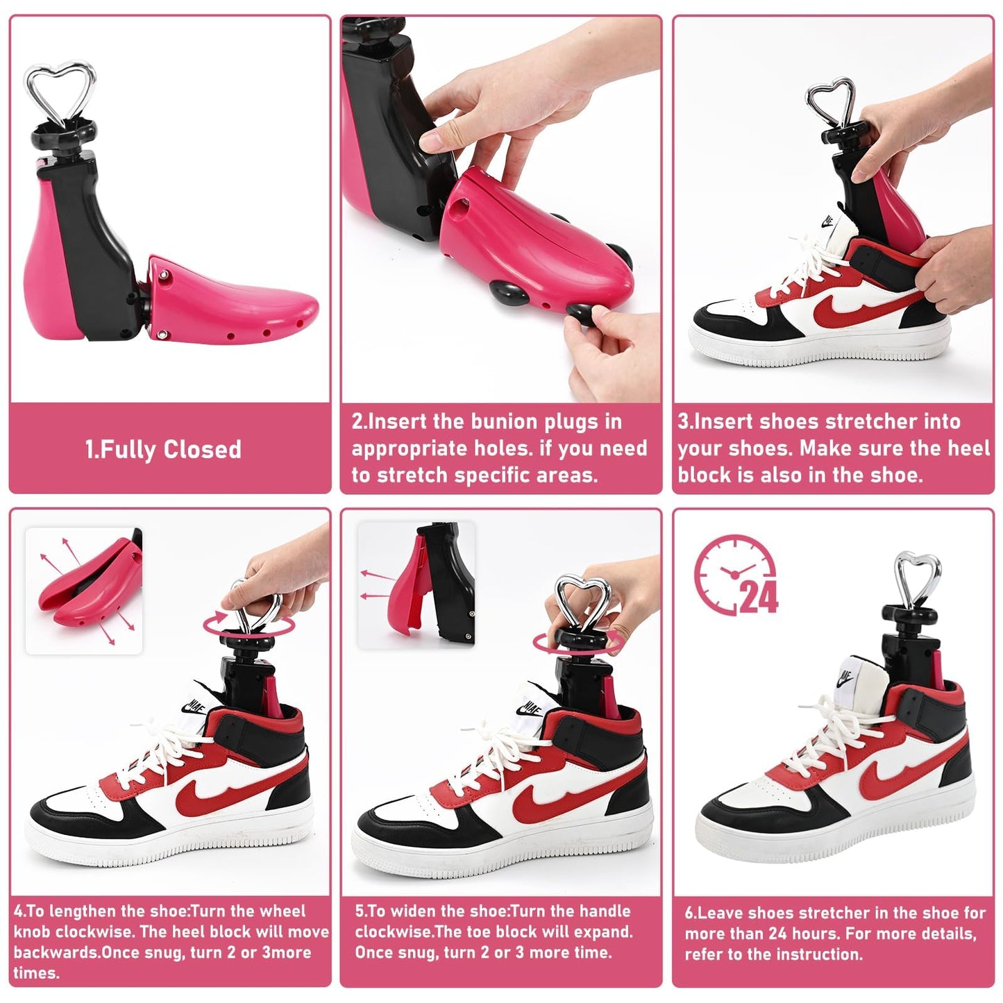 Shoe Stretcher Women Men Professional Boot Stretcher Adjustable Width Length for Wide Feet S Wm's 6-10;Men's 5-9,Rose Pack of 1