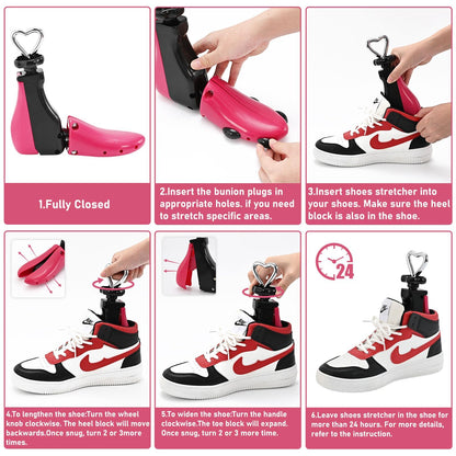 Shoe Stretcher Women Men Professional Boot Stretcher Adjustable Width Length for Wide Feet S Wm's 6-10;Men's 5-9,Rose Pack of 1