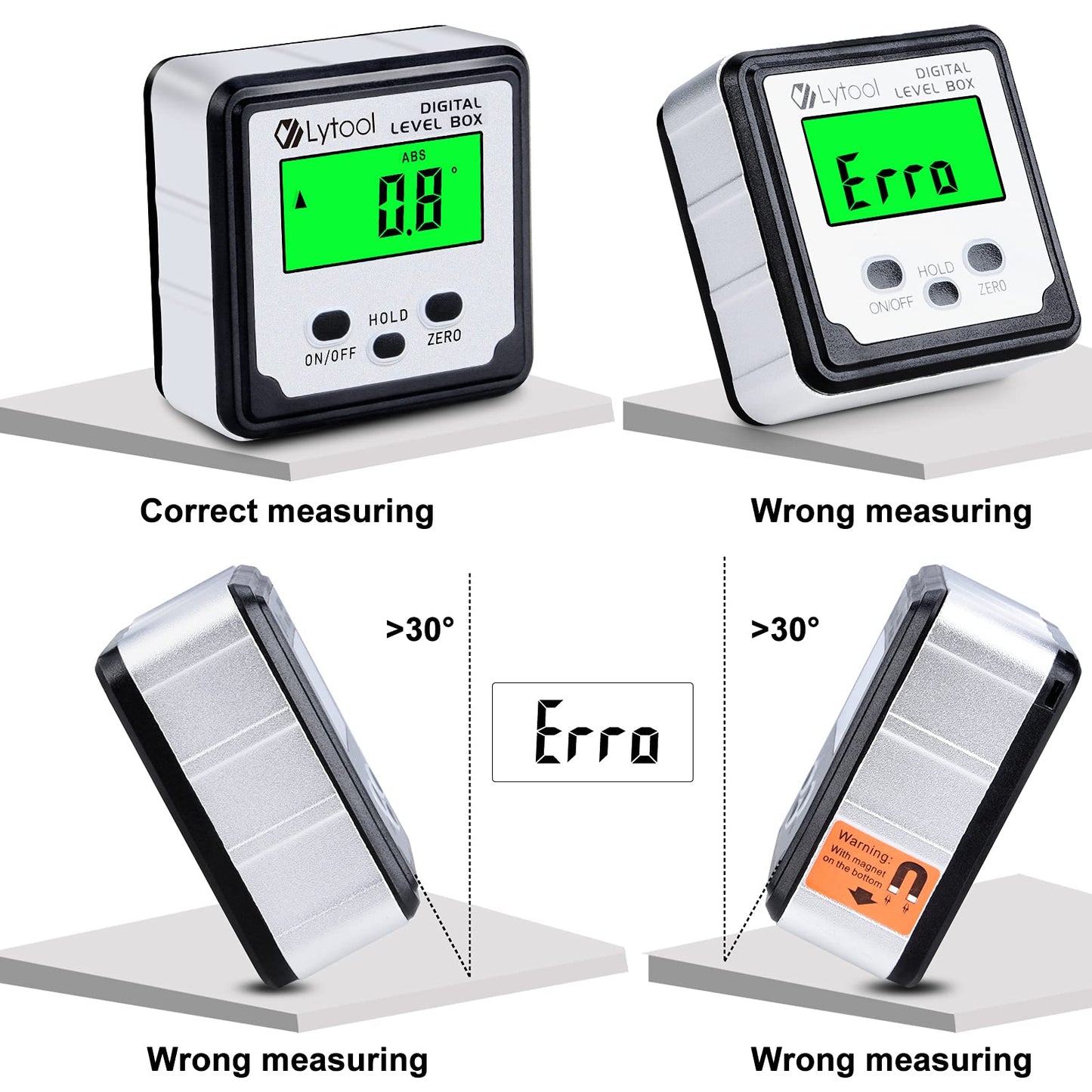 Digital Angle Finder, Lytool Digital Angle Gauge Magnetic,Inclinometer Level,Angle Measuring Tool with Backlight and Magnetic Base, Reading Quickly Stabilizes, for Woodworking, Construction, Machinery