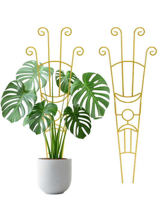 2 Pack Large Metal Trellis for Potted Plants, 33 Inch Monstera Plant Support Stakes for Indoor Climbing Plants, Expandable Garden Pothos Vine Snake Climber Outdoor(Gold)