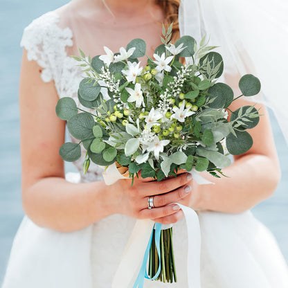 KHOYIME Artificial Greenery Stems Set with 8 Kinds of Eucalyptus Leaves White Flowers Berries Mixed Fake Green Plants Bulk Faux DIY Floral Bouquets Arrangement for Home Table Wedding Party Decor 75PCS
