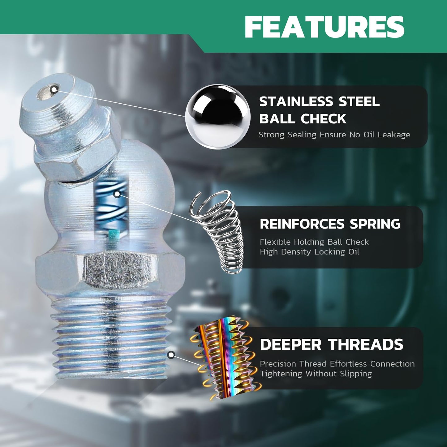 OURU 150PCS Grease Fittings Assortment, SAE & Metric Zerk Grease Fittings Straight 45 90 Degree with Grease Fitting Caps & Wrench Kit(7-11mm) for Grease Gun