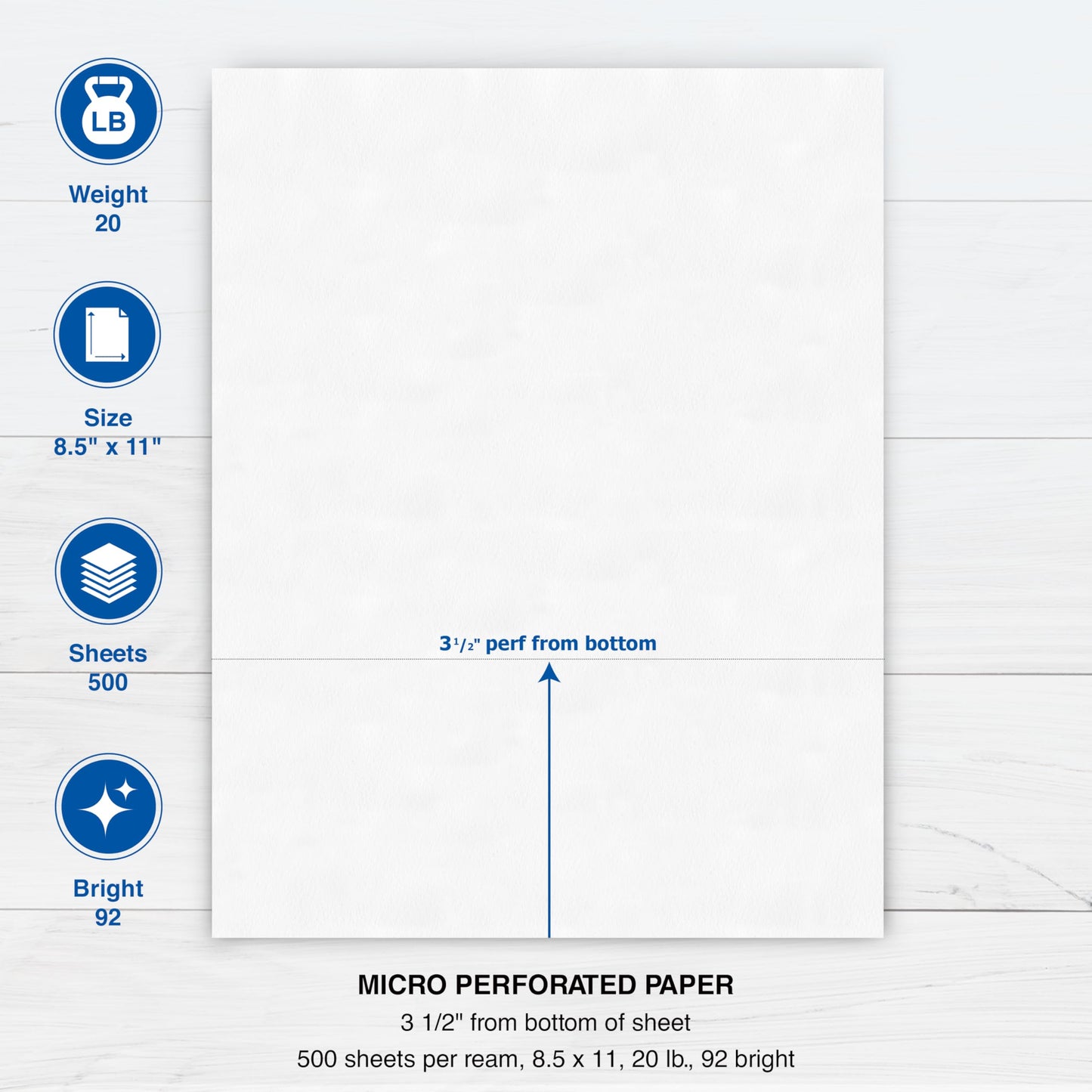 PrintWorks Professional 500 Sheets (1 Ream) 04128 Perforated Business Paper, 8-1/2" x 11", Letter Size, 3-1/2" Perf, White, 20# Laser - Ink Jet Bond