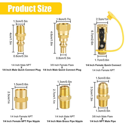 EEEKit 1/4" RV Propane Quick Connect Fittings, Brass 1/4" Natural Gas Quick Connect Disconnect Kit with 3/8" Male Female Flare, 1/4" Male Female NPT, Gas Grill Quick Connector Adapter for Camping BBQ