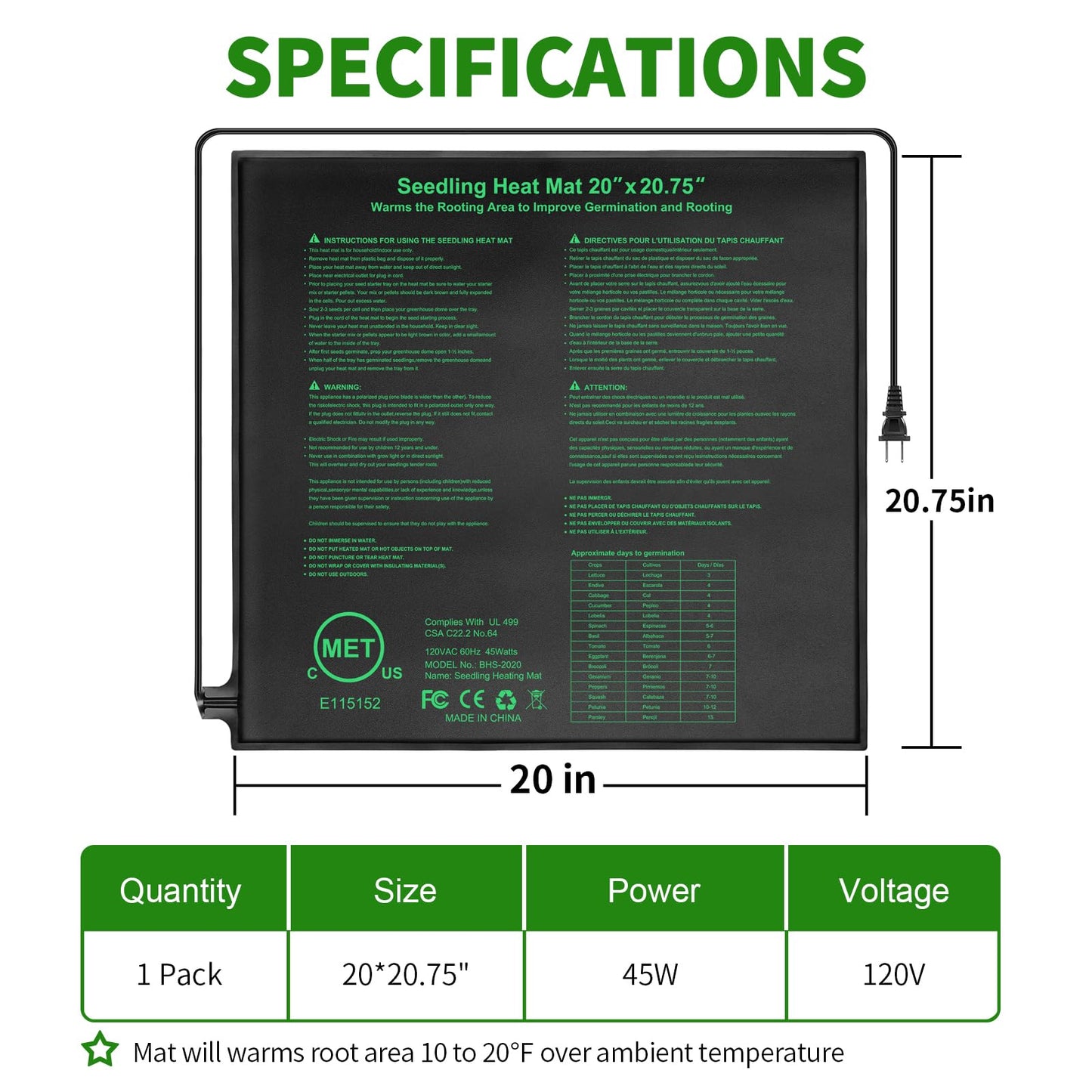 RC SLL Seedling Heat Mat,20"x20.75" Heat mats for Seed Starting,Waterproof Plant Heating Mat Heating Pad for Seed Germination,Hydroponic Heating Pad Seed Starter (1 Pack)