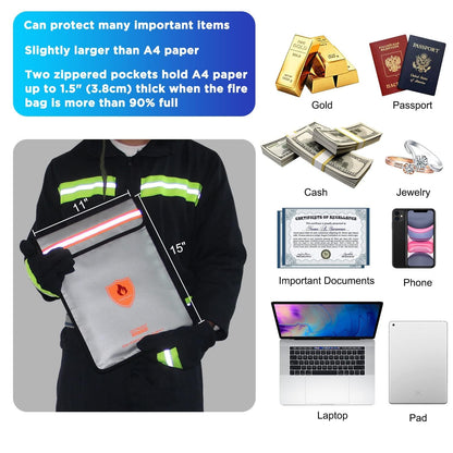 Upgraded Fireproof Document Bag (2200℉), Fireproof Money Bag for Cash with Zipper (aluminum Foil Lining), Waterproof Money Pouch for Valuables