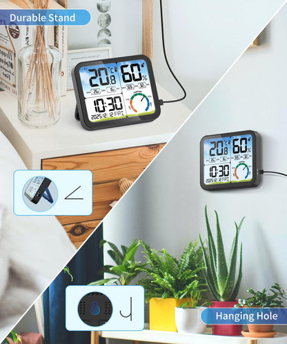 VOCOO Digital Indoor Room Thermometer - 5.8'' Extra Large Display Temperature Humidity Sensor with Accurate Temp Humidity Gauge Monitor, Calibration, Max & Min Records, Comfort, Backlit, Date & Clock