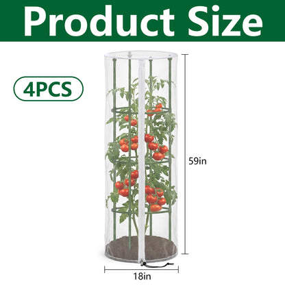 4 Pcs 59" x 18" Garden Bird Netting for Round Plant Cages - Tomato Cage Plants Protective Net Cover, Tomato Trellis Insect Barrier Mesh for Vertical Climbing Plants Fruits Flowers (Cage Not Included)