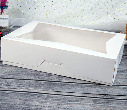 15-Pack Cookie Pastry Boxes 14 x10 x 3inch,White Large Bakery Box Container with PVC Windows for Pie and Donut Box Paperboard Lock Corner,Pack of 15