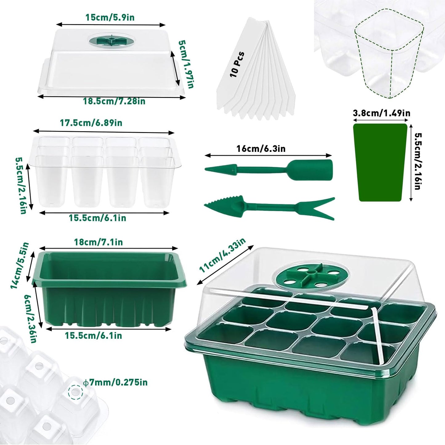 Seed Trays, 10 Pack Plant Seed Starter Tray with Humidity Domes, 120 Cells Total + Planting Tools & Labels, Reusable Indoor Seedling Germination Kit