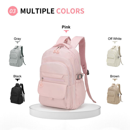 SUIKIHUM Aesthetic Daypack Backpack, Water-Resistant 15.6" Laptop Backpack for Women and Men, Featuring Touch-Fastener and Anti-Theft Pockets (Pink)