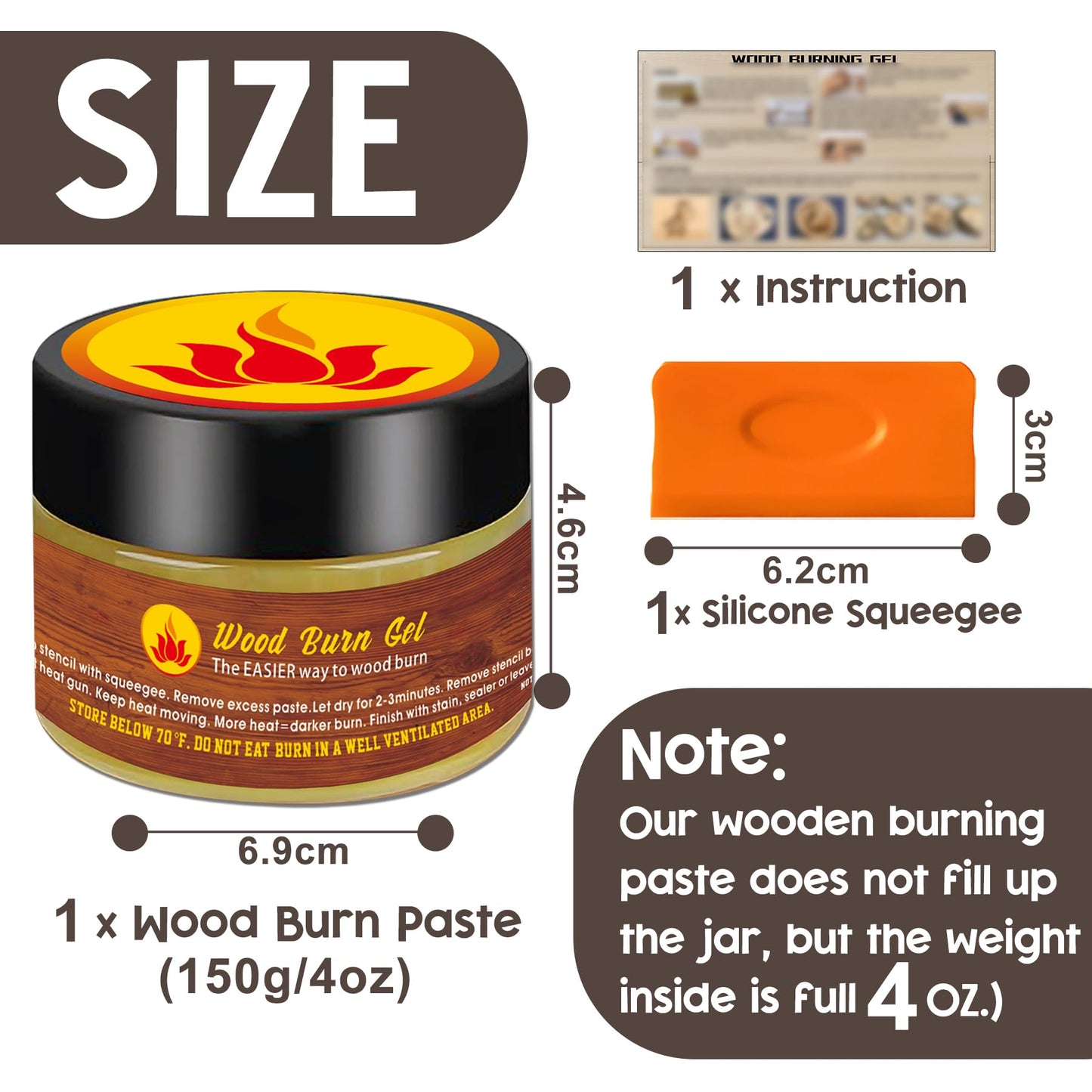 1DFAUL Wooden Burning Paste, 4 OZ Wood Burn Gel with Silicone Squeegee for Crafting, Drawing and DIY Arts, Create Beautiful Art in Minutes, Personalize Your Craft